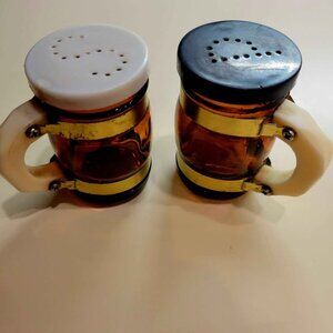 Vintage (1970's) Amber Glass Salt/Pepper Shakers - Look Like Mini Beer Mugs